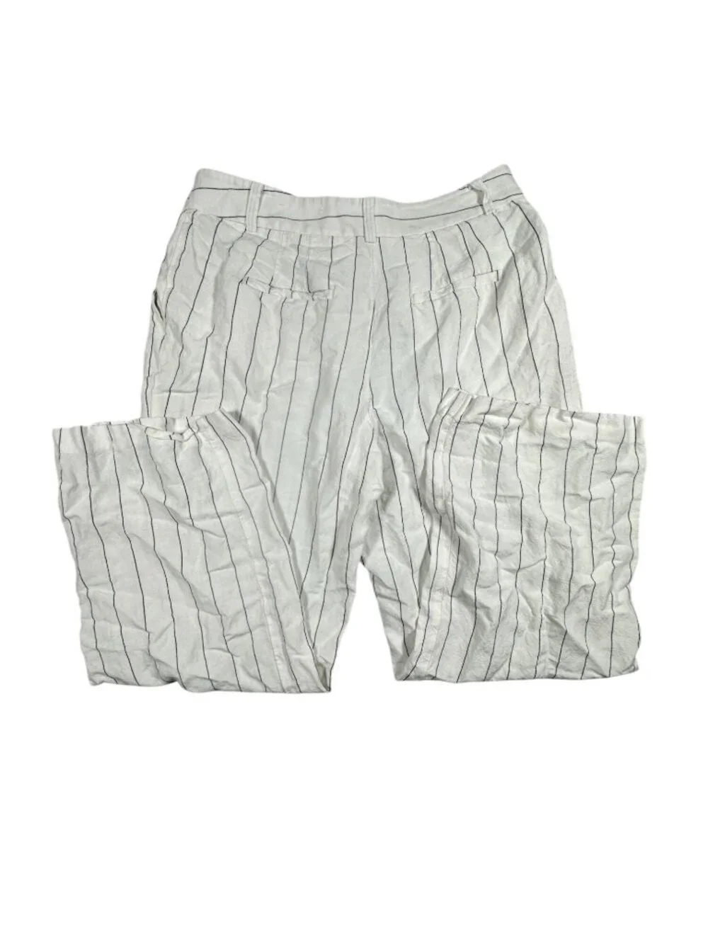 Loft Womens High-Rise Striped Wide-Leg Trousers 10 White Gray Linen Casual Offic - Picture 3 of 9